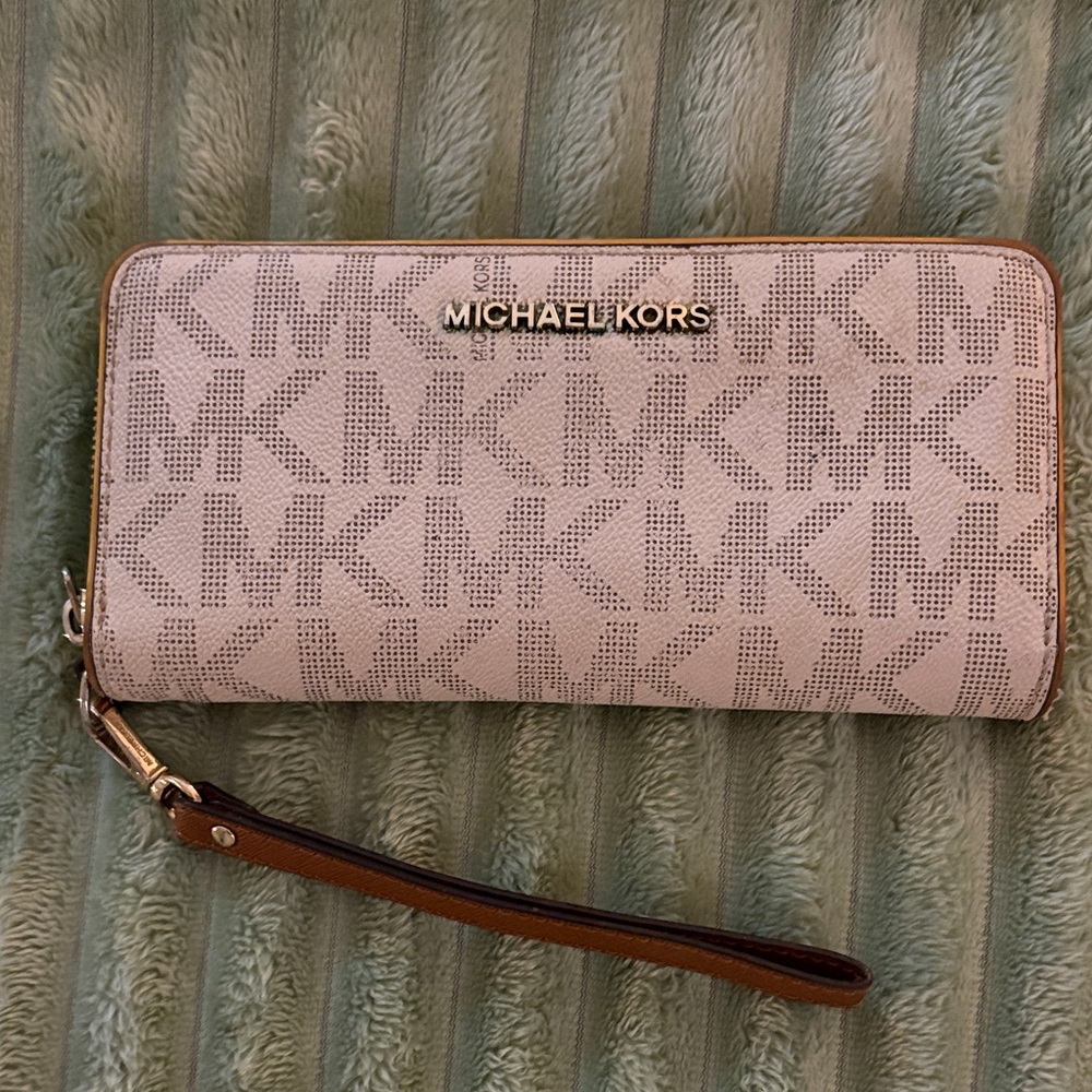 Michael Kors Monogram Beige Wristlet